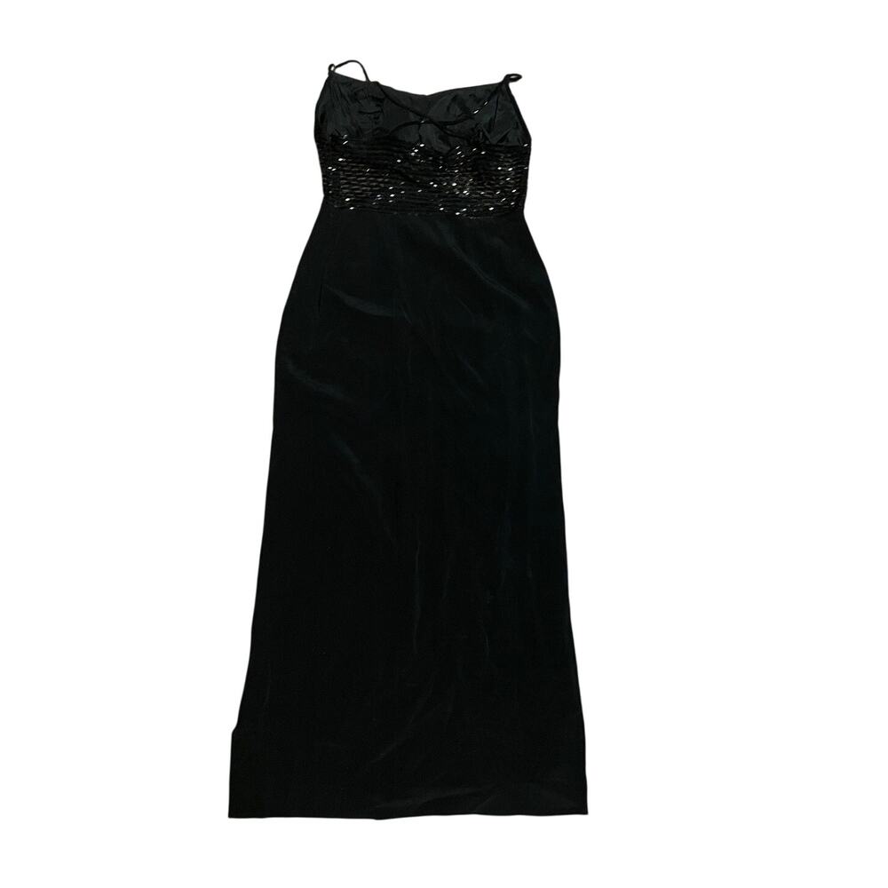 90s Cache Black Beaded Sequin Maxi Dress Size 8 Y2K Formal Evening Gown Vintage - Picture 3 of 8